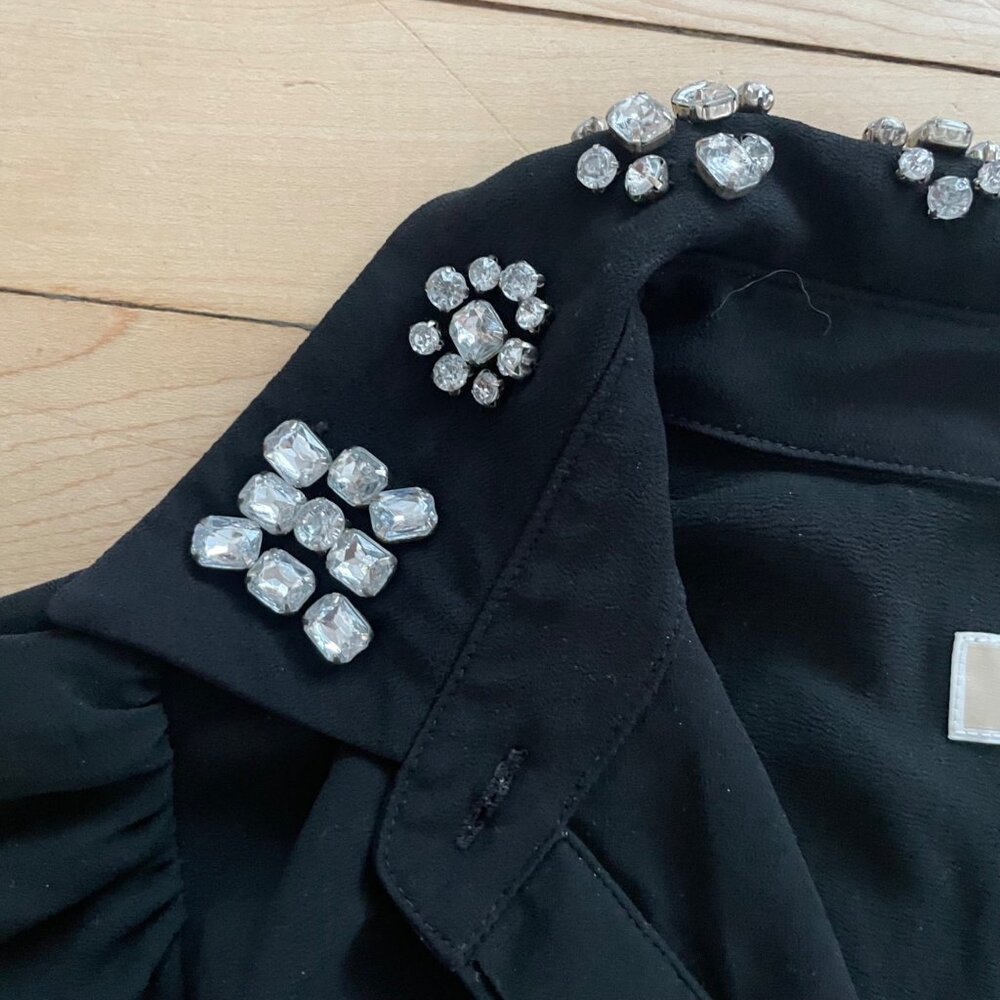 Michael Kors Embellished Collar Sheer Blouse XS Black Jewel Rhinestone Top Glam - Picture 8 of 14